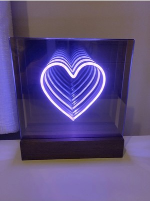 Store Baş Harfli Sonsuzluk Aynası Gece Lambası - Ahşap Standlı 15 x 14 cm Beyaz