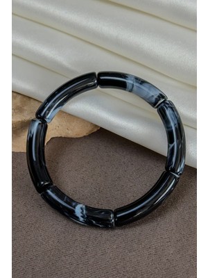 Dore Collection Siyah Mermer Dokulu Bambu Model Bileklik