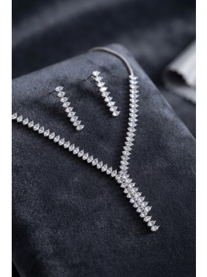 Cotton Soft Arpa Zirkon Taşlı Su Yolu Kolye ve Küpe Set