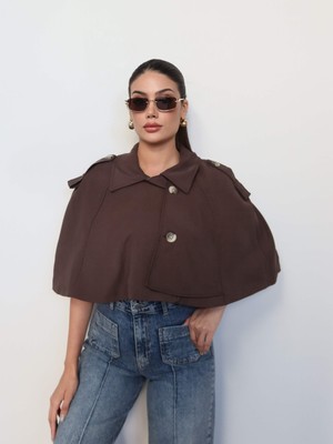 Esra Helvacı Apoletli Pelerin Kısa Trench