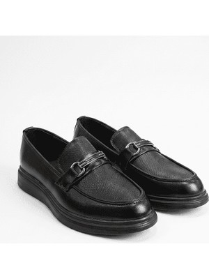 Beystil Erkek Siyah Mat Corcik Tokalı Loafer Ayakkabı