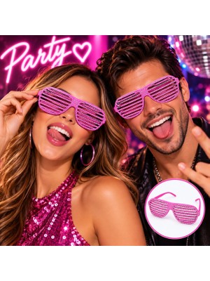 Shoppingfestr Gümüş Detaylı Pembe Panjur Parti Gözlüğü