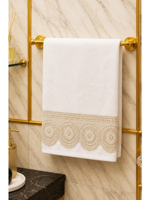 iselahome Ahu Güpürlü Pamuklu Çeyizlik El Yüz Havlusu 50X90 cm