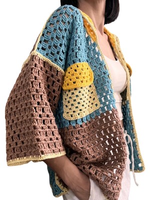 Hobilanka El Yapımı Bambu Koton Çok Renkli Oversize Hırka