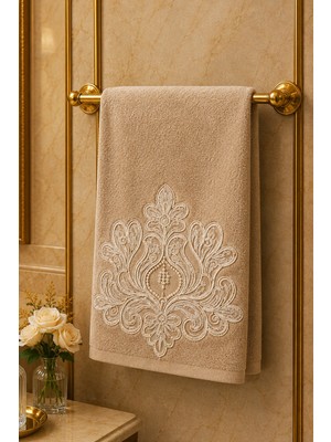 iselahome Alyena Güpürlü Pamuklu Çeyizlik El Yüz Havlusu 50X90 cm
