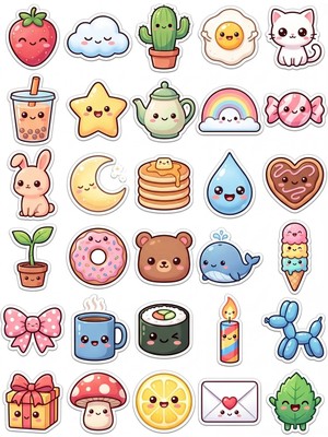 Dekorif 30 Adet Pastel Sevimli Karakter Sticker Seti - Laptop Telefon ve Ajanda Için