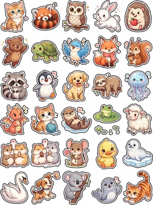 Dekorif 30 Adet Sevimli Hayvan Sticker Seti - Laptop Defter Telefon Ajanda
