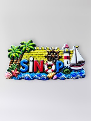 Mundy Sinop Polyester Kabartmalı Magnet  8,5x4 cm Şehir Magneti Dekoratif Hediyelik Buzdolabı Süsü (KOD:1854)