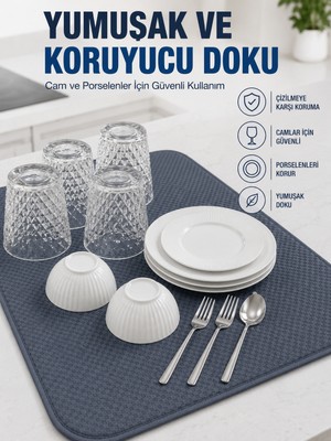 tp Su Emici Bulaşık Kurutma Matı Kaydırmaz ve Yumuşak Dokulu Kurutmalık - Lisinya