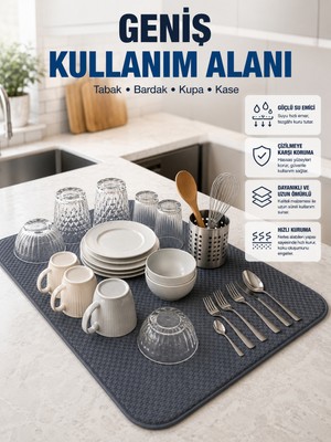 tp Mikrofiber Bulaşık Kurutma Matı Yüksek Su Emici Mutfak Kurutma Örtüsü - Lisinya