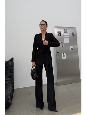 Msm Fashion Kadın Ikili Kuşaklı Blazer Ceket Pantolon Takım