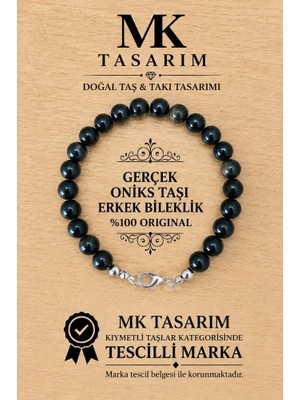 Mk Tasarım Gerçek Onıks Taşı Erkek Bileklik MK.8000.010 - Rahatlık-Dinginlik-Enerji- Stres Bilekliği-Renkleri Boya Değildir -Kendi Rengidir