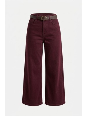 Magarde Premium Kemerli Flare Jean- Bordo