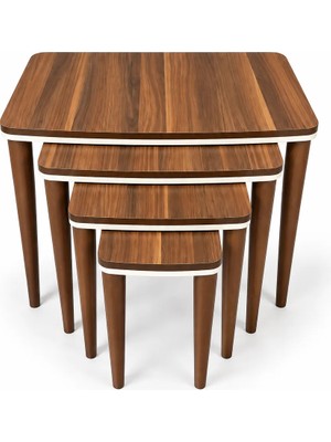 Cg Home Sahra 4’lü Zigon Sehpa Seti Lüx Ceviz Mdf Sehpa Modern Yan Sehpa