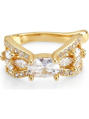 Serelya Pirinç Gold Renk Zirkon Taş Kaplama Earcuff Küpe