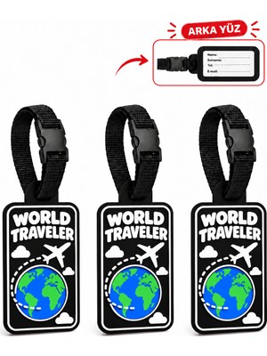 Tois 3 Adet World Traveler Valiz Isimliği ve Bagaj Etiketi – 3 Adet Bavul Etiketi, Çanta Isimlik Etiketi, Seyahat Çanta Aksesuarı