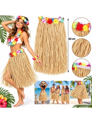 My Best Store 60 cm Naturel Saman Görünümlü Hawaii Etek Hula