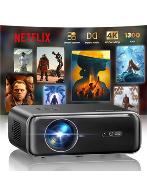 Wimius Akıllı Projektör, Artık Netflix, Dolby Audio, Wimius 1300 Ansı Otomatik Odaklama/6d Çarpıklık Düzeltme LED Projektör 4K Ev Sineması Destekli, Wifi Bluetooth Full Hd 1080P Cep Telefonu Için Dış