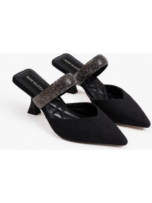 Frank Valentia FV502 Kadın Siyah Topuklu Ayakkabı – Sivri Burun Taş Detaylı Slingback Premium Tasarım
