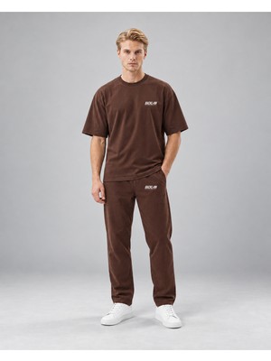 Backlain Mod Style Erkek Iki Iplik 2 Parça Takım Oversize Bisiklet Yaka Tişört ve Rahat Kesim Pantolon