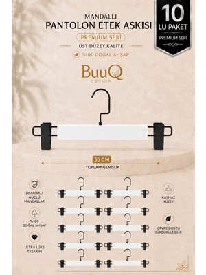 Buuq Design 10 Adet Ahşap Üst Düzey Mandallı Pantolon Askısı Etek Askısı 1.kalite Ultra Lüks Askı