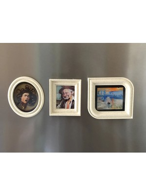 Esranın Dünyası 3D Baskı 3lü Mini Tablo Çerçeve Buzdolabı Magneti Güçlü Mıknatıslı Fotoğraflık Dekoratif Set