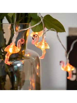 Bak Gel Al Pembe Flamingo Figürlü 10 lu LED Işık Zinciri, Dekoratif Aydınlatma, Oda, Parti, Yılbaşı Işığı