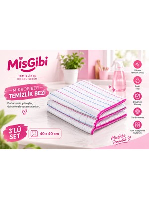 Mis Gibi Misgibi Profesyonel 3'lü Mikrofiber Temizlik Bezi – Temizliğe Renkli Dokunuş  Kareli Doku, Güçlü Emicilik, Iz ve Tüy Bırakmayan Çok Amaçlı Bez