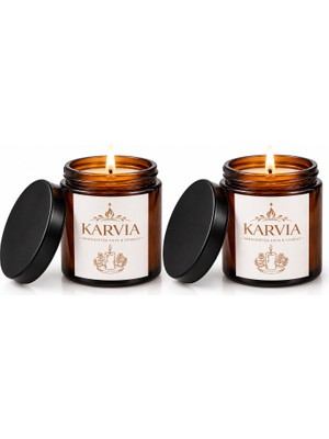 Karvia 2'li Ambers Siyah Cam Kavanoz Mum Set- El Yapımı