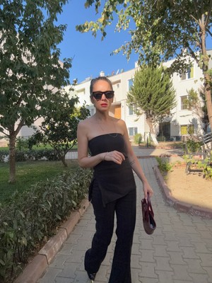Ali Butik Siyah Straplez Pamuklu Takım