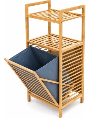 ViraCasa Dekoratif Ahşap 1 Raflı Çamaşırlık Bambu Eğimli Çamaşır Sepeti Banyo Dolabı Kirli Sepeti 95 cm