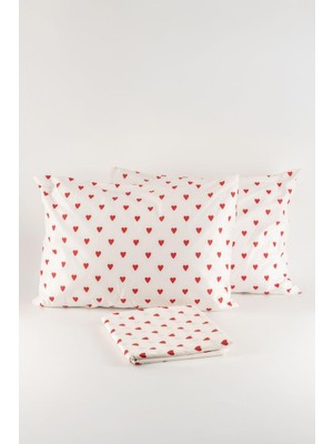 Renas Store Soley Hearts Çift Kişilik Çarşaf Seti, Kırmızı