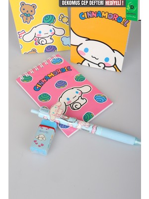 Sweet Bow Collection Lisanslı Cinnamoroll Stickerlı A7 Bloknot,uçlu Kalem ve Silgi Seti