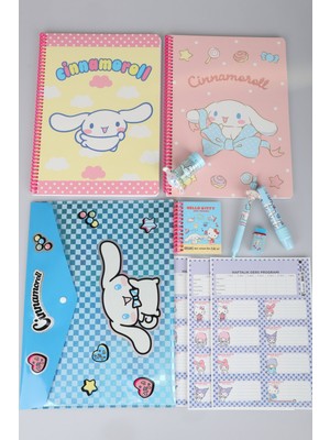 Sweet Bow Collection Lisanslı Cinnamoroll Stickerlı 2 Adet A4 Defter,çıtçıt Dosya,uçlu Kalem Seti