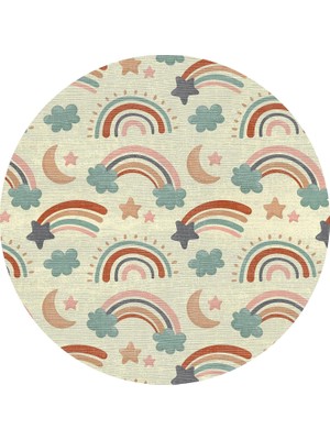 Renas Store Baby Kadife Kaymaz Pamuk Tabanlı Yıkanabilir Antibakteriyel Yuvarlak Çocuk Halısı 140X140