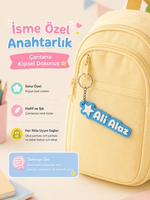 Isme Özel Yıldızlı Anahtarlık | Okul Çantası Kreş Çantası Süsü | Isimli Çanta Süsü