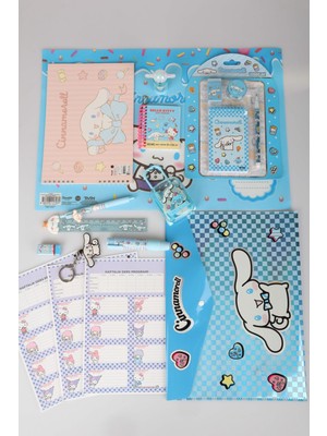 Sweet Bow Collection Lisanslı Cinnamoroll 21 Parça Kırtasiye Seti Okul Etiketi,resim Defteri,çıtçıt Dosya