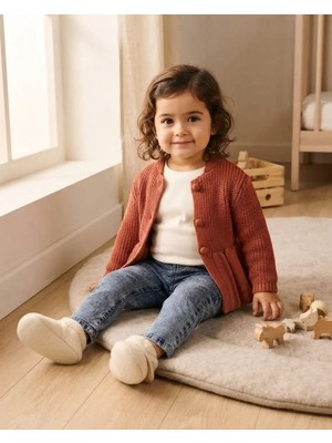 Kız Bebek Mevsimlik Tavşan Kulak Detaylı Hırkalı Takım Kiremit