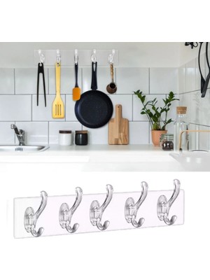 Varsoph Biishe® 5'li Güçlü Yapışkanlı Şeffaf Duvar Askısı Banyo Mutfak Düzenleyici Pratik Askılık