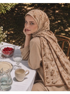 Revam Collection Çiçek Desen Pamuk Soft Şal Sütlü Kahve