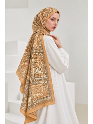 Revam Collection Retro Desen Pamuk Soft Şal Caramel