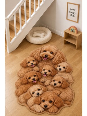 Zng Design Home Toy Poodle Bal Rengi Köpek Figürlü Mama Halısı ve Paspası, Kaymaz Yıkanabilir, Farklı Ölçü