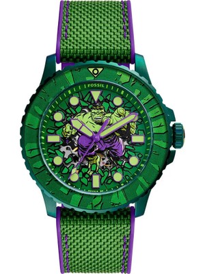 Fossil FLE1246SET Marvel x Fossil Limited-Edition Incredible Hulk Erkek Kol Saati ve Yaka Iğnesi Seti