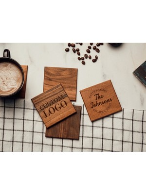 Kişiye Özel Ahşap Bardak Altlığı 10X10 cm – 4’lü Set