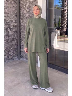 Modestim Kadın Tesettür Ikili Takım Rahat Kalıp Pike Kumaş Uzun Kollu Tunik Bol Paça Pantolon Şık Günlük Kombin