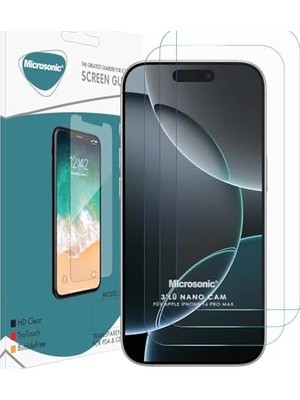 TeknoKapsül Apple iPhone 16 Pro Max Screen Protector Nano Glass Cam Ekran Koruyucu (3`lü Paket) [iphone 16 Pro Max ile Uyumlu Ekran Koruyucu - Şeffaf]