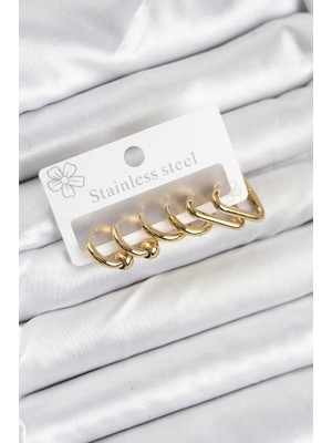 Zamerya 316L Çelik Gold Renk Kadın Küpe Seti