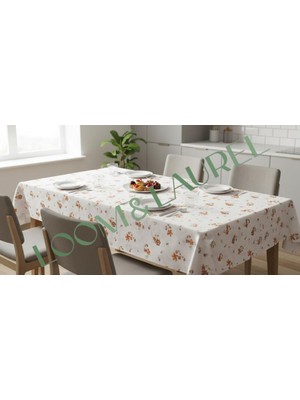 TeknoKapsül Loom & Laurel Baskılı Yıkanabilir Masa Örtüsü Mutfak Bahçe Piknik Masa Örtüsü Kahverengi Ağırlıklı Çiçek Desenli (140X140)