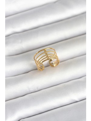 Varsoph Mey Ithalat® 316L Çelik Gold Renk Vintage Model Kadın Yüzük