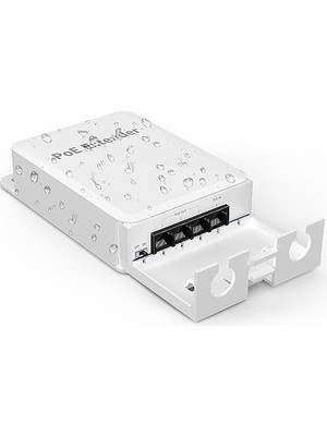 TeknoKapsül Yuanley 4 Port Outdoor Poe Extender 1'i 3 Arada Çıkış, Ieee 802.3AF/AT Mini 4 Kanal Poe Tekrarlayıcı IP66 Su Geçirmez, Vlan, 250 M (Toplam 350 M), Duvara Monte Passthrough Poe Amplifikatör, Tak ve